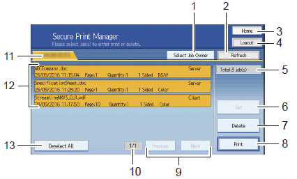 Print Document List Screen Layout