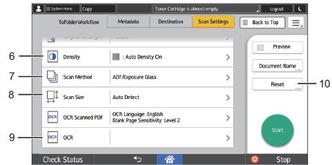 [Scan Settings] screen layout (when using the Smart Operation Panel)